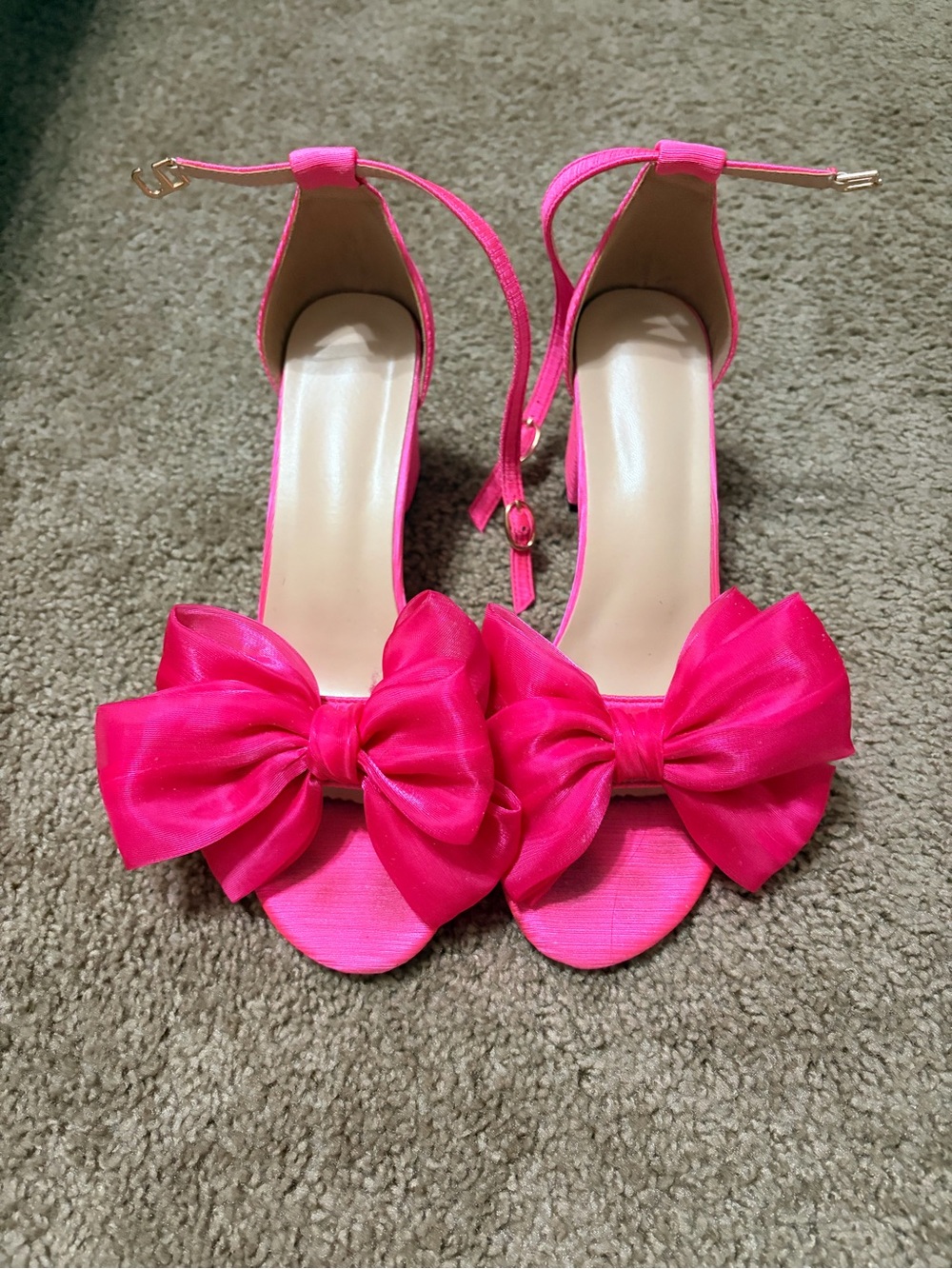 SHEIN Bright Pink Bow Ankle-Strap Heels